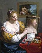 Paulus Moreelse Girl with a Mirror oil on canvas